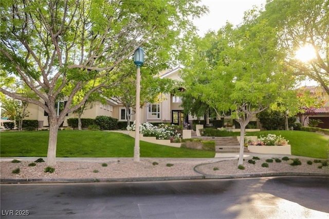 1809 White Hawk Ct, Las Vegas, NV 89134 - view of property hidden behind natural elements with a front yard and stucco siding