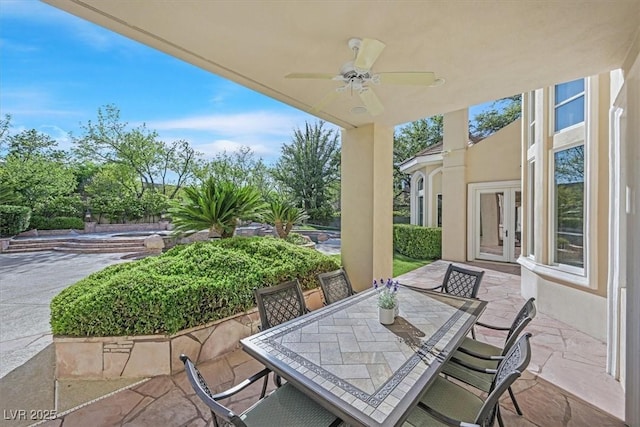 1809 White Hawk Ct, Las Vegas, NV 89134 - view of patio featuring a ceiling fan, outdoor dining area, and french doors