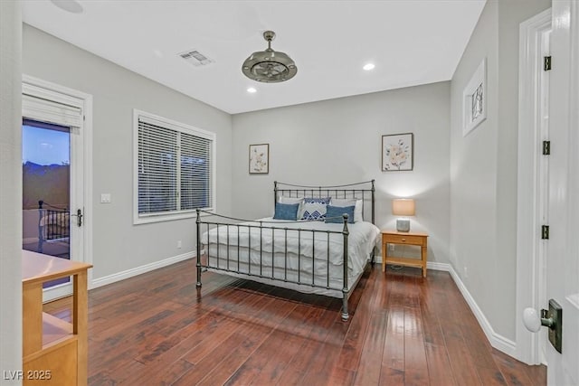 1809 White Hawk Ct, Las Vegas, NV 89134 - bedroom featuring hardwood / wood-style floors, baseboards, access to outside, and recessed lighting