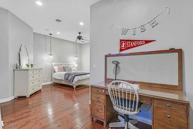 1809 White Hawk Ct, Las Vegas, NV 89134 - bedroom with an office area, hardwood / wood-style flooring, recessed lighting, and baseboards