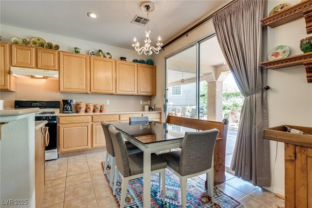 10361 Profeta Ct, Las Vegas, NV 89135 - dining room featuring a chandelier, light tile patterned flooring, and recessed lighting