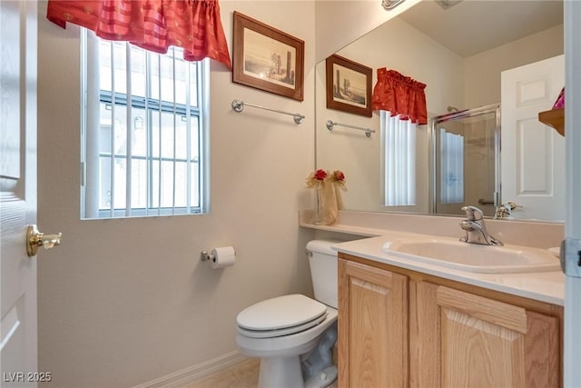 10361 Profeta Ct, Las Vegas, NV 89135 - bathroom with plenty of natural light, vanity, toilet, and a shower with shower door