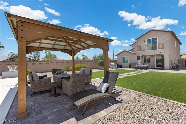 4030 Midnight Crest Ave, North Las Vegas, NV 89031 - view of patio / terrace featuring a balcony, a gazebo, an outdoor hangout area, and central AC