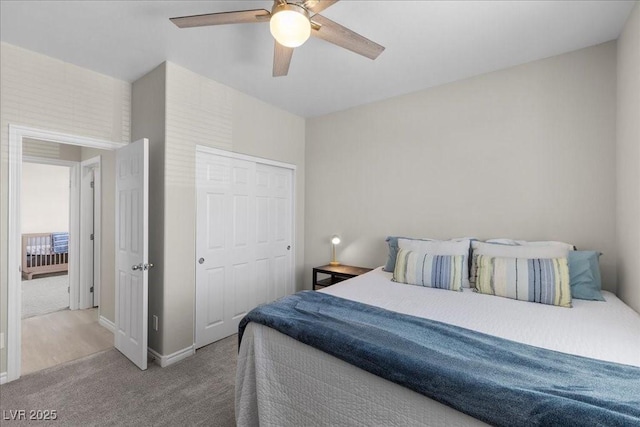 4030 Midnight Crest Ave, North Las Vegas, NV 89031 - bedroom with carpet floors, baseboards, ceiling fan, and a closet