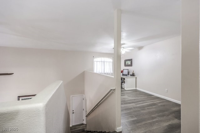 1073 Nordyke Ave, Henderson, NV 89015 - staircase featuring a ceiling fan, wood finished floors, and baseboards