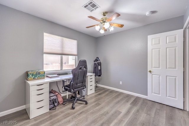1073 Nordyke Ave, Henderson, NV 89015 - home office featuring light wood finished floors, ceiling fan, and baseboards