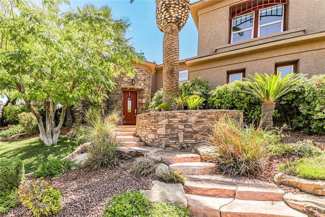 1737 Cypress Manor Dr, Henderson, NV 89012 - doorway to property with stucco siding and stone siding