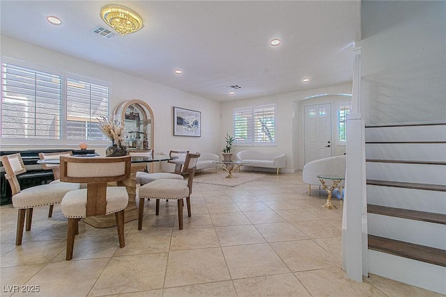 10744 Balsam Creek Ave, Las Vegas, NV 89144 - dining area with stairway, recessed lighting, and light tile patterned floors