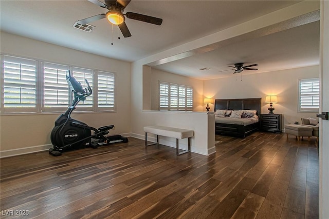 10744 Balsam Creek Ave, Las Vegas, NV 89144 - bedroom with dark wood-style flooring, baseboards, and ceiling fan