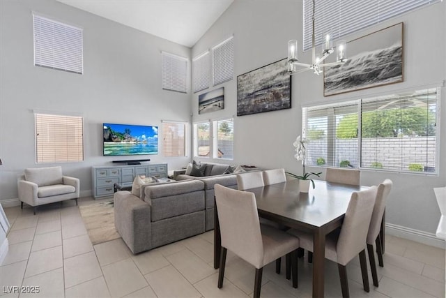 600 Beresford Ave, Las Vegas, NV 89123 - dining room featuring high vaulted ceiling, a chandelier, and light tile patterned floors