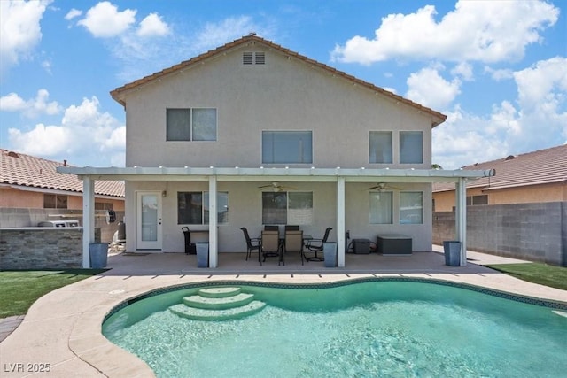 600 Beresford Ave, Las Vegas, NV 89123 - rear view of house featuring area for grilling, a ceiling fan, stucco siding, and a patio