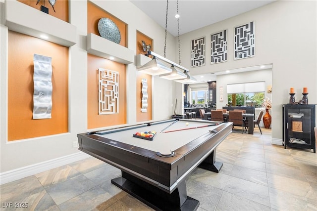 7504 Frittata Ave, Las Vegas, NV 89113 - recreation room featuring a high ceiling, billiards, and baseboards