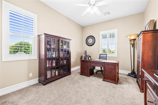 7504 Frittata Ave, Las Vegas, NV 89113 - office with light carpet, a ceiling fan, and baseboards