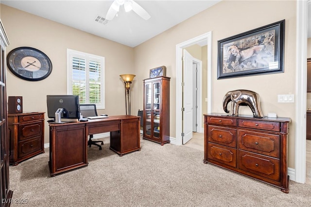 7504 Frittata Ave, Las Vegas, NV 89113 - office area with light colored carpet, ceiling fan, and baseboards