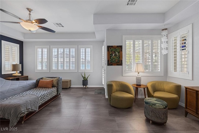 6173 Sabine Ranch Rd, Las Vegas, NV 89131 - bedroom with a raised ceiling, baseboards, and a ceiling fan