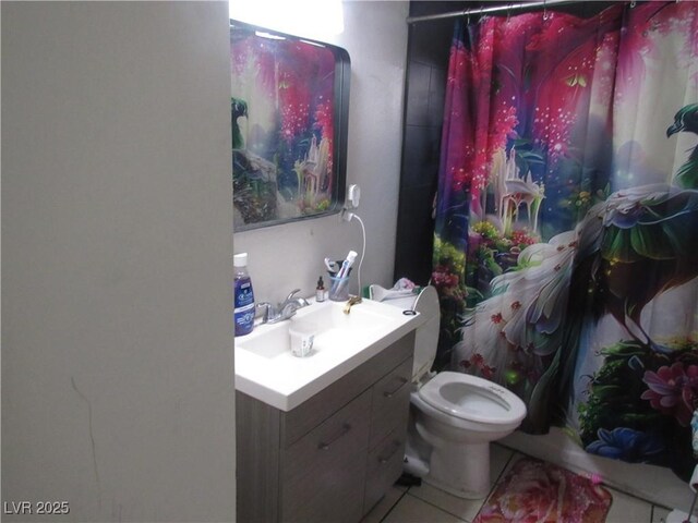 2409 Maroney Ave, Las Vegas, NV 89104 - bathroom with vanity, tile patterned floors, and a shower with curtain