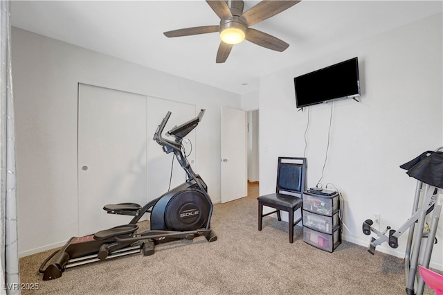 5236 Krista Alethea St, North Las Vegas, NV 89031 - exercise area featuring carpet flooring, ceiling fan, and baseboards