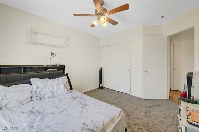5236 Krista Alethea St, North Las Vegas, NV 89031 - bedroom featuring carpet flooring, a ceiling fan, a closet, and baseboards