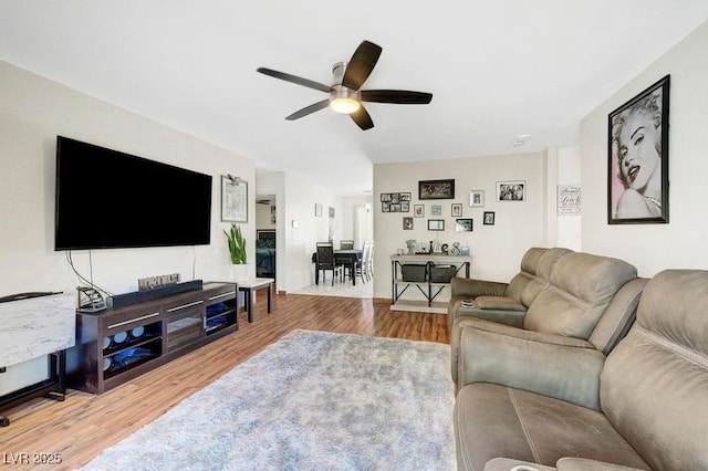 5236 Krista Alethea St, North Las Vegas, NV 89031 - living room featuring wood finished floors and a ceiling fan