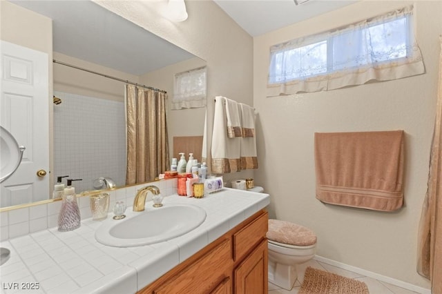 1913 Madagascar Ln, Las Vegas, NV 89117 - bathroom with toilet, vanity, tile patterned floors, and a shower with curtain