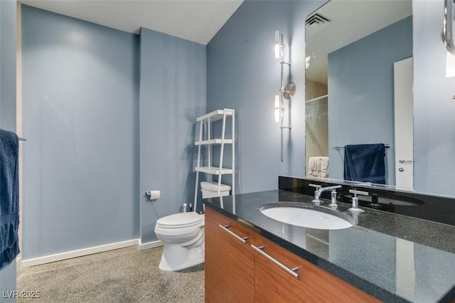 900 Las Vegas Blvd Unit 1209, Las Vegas, NV 89101 - full bath featuring vanity, speckled floor, toilet, baseboards, and a shower