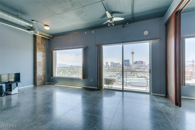 900 Las Vegas Blvd Unit 1209, Las Vegas, NV 89101 - unfurnished living room with ceiling fan, plenty of natural light, a view of city, and baseboards