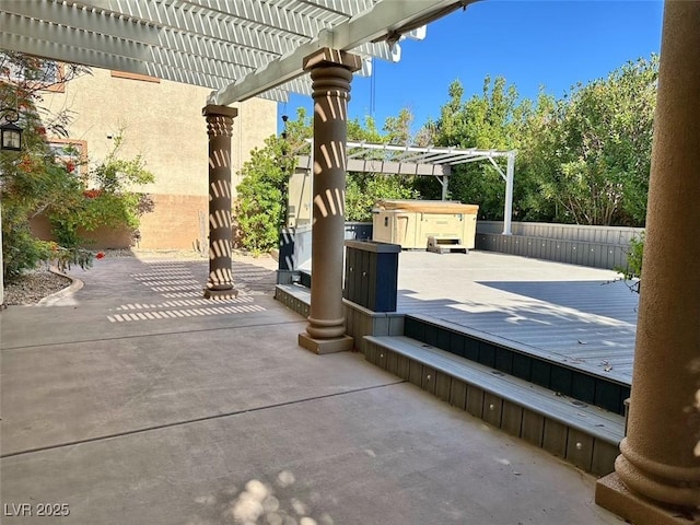 8931 Lansberry Ct, Las Vegas, NV 89147 - view of patio with a pergola, a wooden deck, and a hot tub