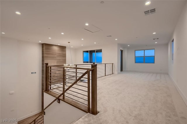 182 Robledo St, Las Vegas, NV 89138 - hall featuring light carpet, recessed lighting, baseboards, and an upstairs landing