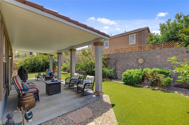 831 E Galingale Ct, Henderson, NV 89015 - view of patio featuring an outdoor fire pit