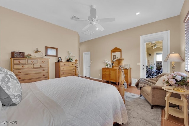 9375 Gold Lake Ave, Las Vegas, NV 89149 - tiled bedroom with a ceiling fan, recessed lighting, and baseboards