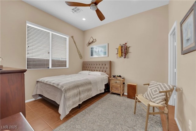 9375 Gold Lake Ave, Las Vegas, NV 89149 - bedroom with tile patterned floors, ceiling fan, baseboards, and recessed lighting