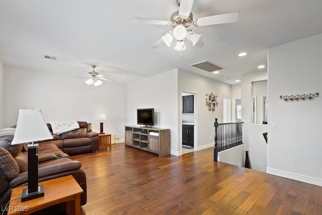 8121 Eagle Clan Ct, Las Vegas, NV 89131 - living area with ceiling fan, recessed lighting, dark wood-style flooring, and baseboards
