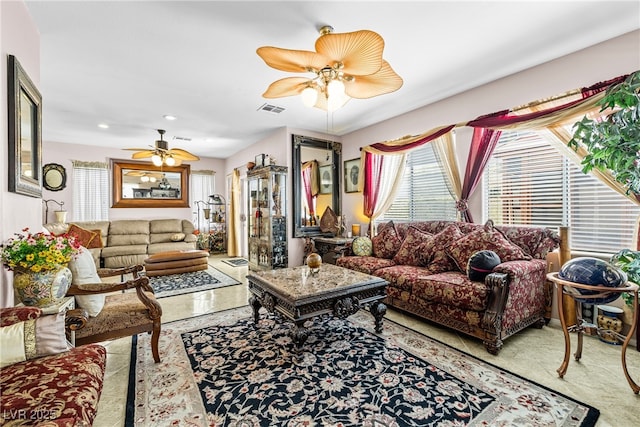 7724 Somerhill Point Way, Las Vegas, NV 89139 - living room featuring a ceiling fan and recessed lighting