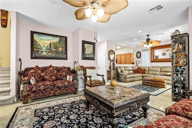 7724 Somerhill Point Way, Las Vegas, NV 89139 - living area with a ceiling fan and stairway