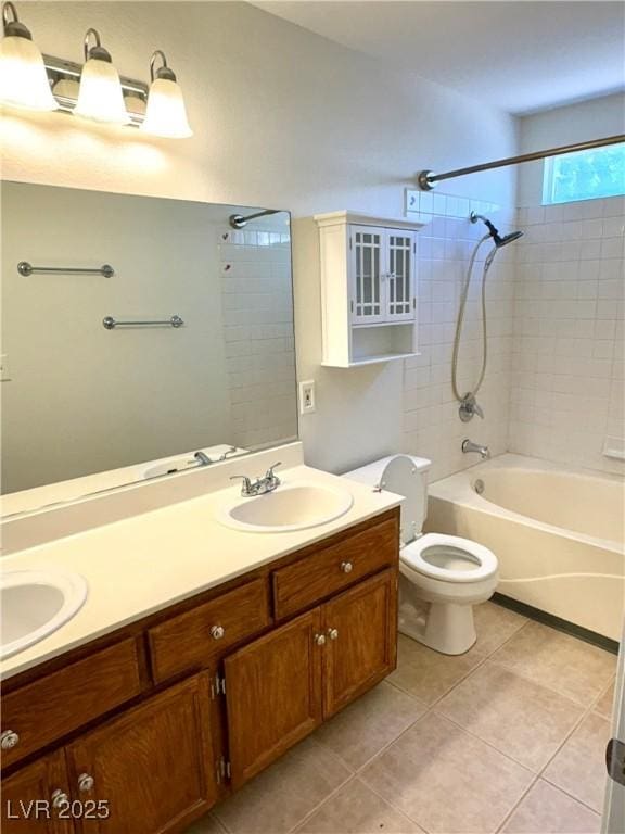 3665 Lucky Horseshoe Ct, Las Vegas, NV 89129 - full bathroom featuring double vanity, tile patterned flooring, toilet, and shower / bathtub combination