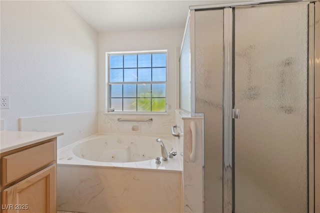 5232 Saranac Rd, Las Vegas, NV 89130 - bathroom with a shower stall, vanity, and a jetted tub