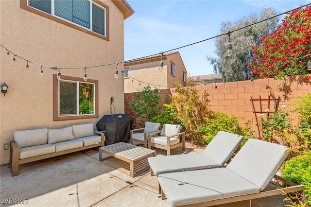 11226 Kenyan Sunshine Ct, Las Vegas, NV 89138 - view of patio featuring an outdoor hangout area and a grill