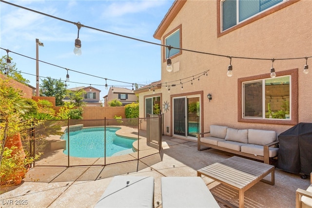 11226 Kenyan Sunshine Ct, Las Vegas, NV 89138 - view of pool with an outdoor living space, a fenced backyard, and a patio