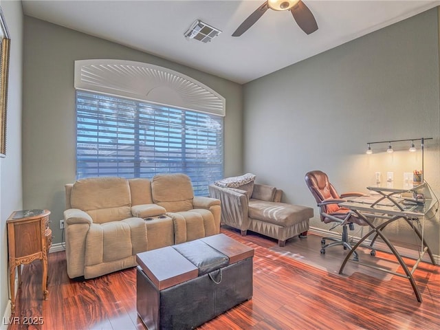 401 Obsidian St, Las Vegas, NV 89145 - living room featuring a ceiling fan and wood finished floors