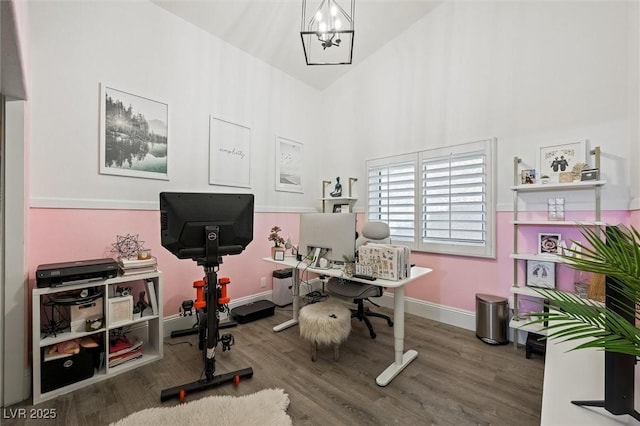 211 Kokopelli Ct, Henderson, NV 89074 - home office with high vaulted ceiling, wood finished floors, and baseboards