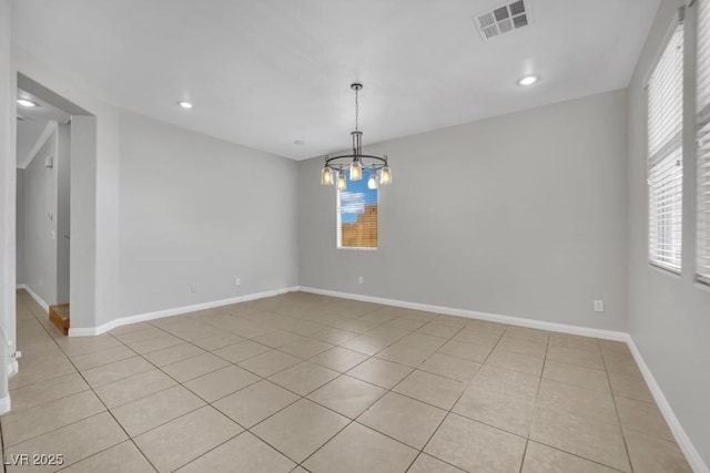 11787 Fern Creek Ln, Las Vegas, NV 89183 - unfurnished room featuring a chandelier, light tile patterned floors, recessed lighting, and baseboards