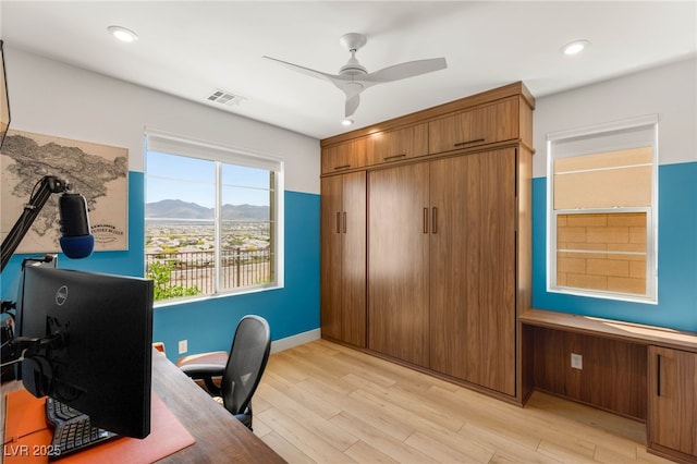2578 Skylark Trail St, Henderson, NV 89044 - office with ceiling fan, light wood-style floors, recessed lighting, and baseboards