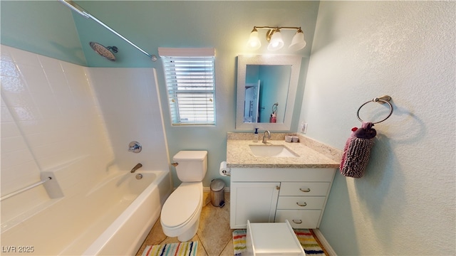 2713 Tanagrine Dr, North Las Vegas, NV 89084 - bathroom with vanity, toilet, shower / washtub combination, baseboards, and a textured wall