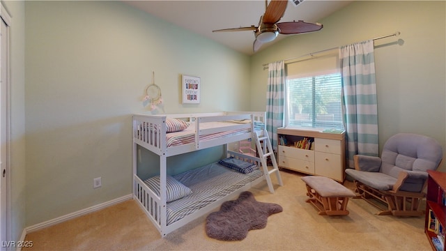 2713 Tanagrine Dr, North Las Vegas, NV 89084 - bedroom featuring vaulted ceiling, carpet flooring, baseboards, and ceiling fan