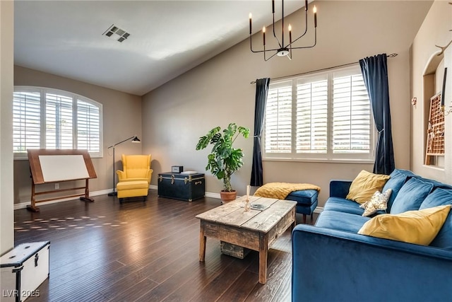 3088 Paseo Mountain Ave, Henderson, NV 89052 - living room featuring wood finished floors, lofted ceiling, and baseboards