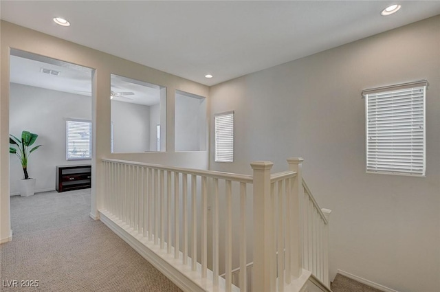 5244 Fiery Sky Ridge St, Las Vegas, NV 89148 - corridor with carpet flooring, an upstairs landing, recessed lighting, and baseboards