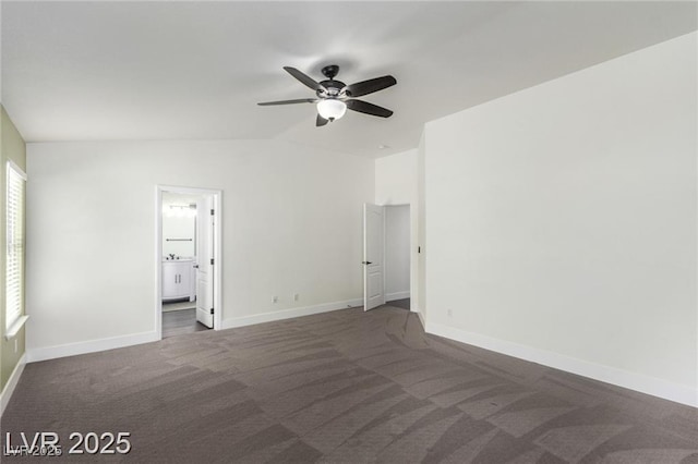 10058 Saint Augustine St, Las Vegas, NV 89183 - carpeted spare room featuring baseboards, ceiling fan, and lofted ceiling