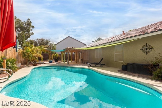 10058 Saint Augustine St, Las Vegas, NV 89183 - view of pool featuring a pergola, a patio, and a fenced backyard
