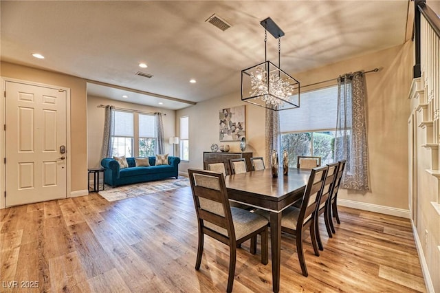 2285 Moresca Ave, Henderson, NV 89052 - dining room with light wood-type flooring, baseboards, a chandelier, and recessed lighting