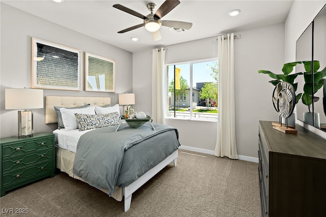 4365 E Brusca Way, Pahrump, NV 89061 - bedroom with carpet, baseboards, recessed lighting, and a ceiling fan